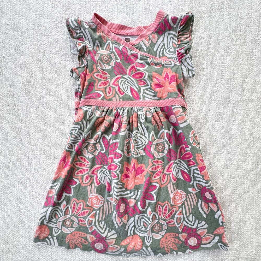 Tea Collection Green & Pink Floral Wrap Dress GUC 4